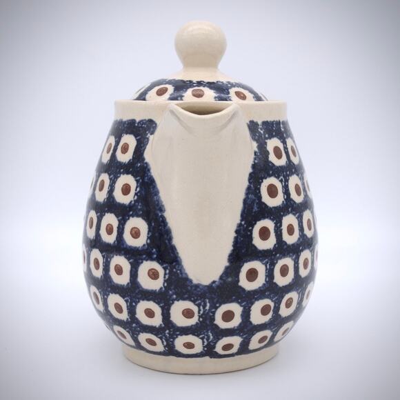 Vintage Bunzlau Ceramic Teapot Peacock Eye Pattern - Picture 3 of 10